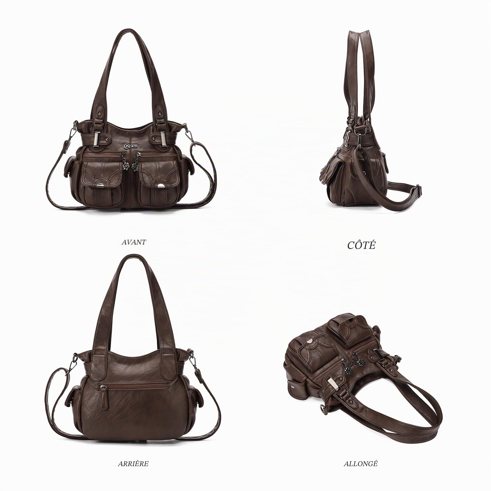KL928 Sacs à Main Portés épaule Femme, Grand PU Cuir Sac Bandoulière Hobo Sacs Cabas Pour Madame Fille, Café