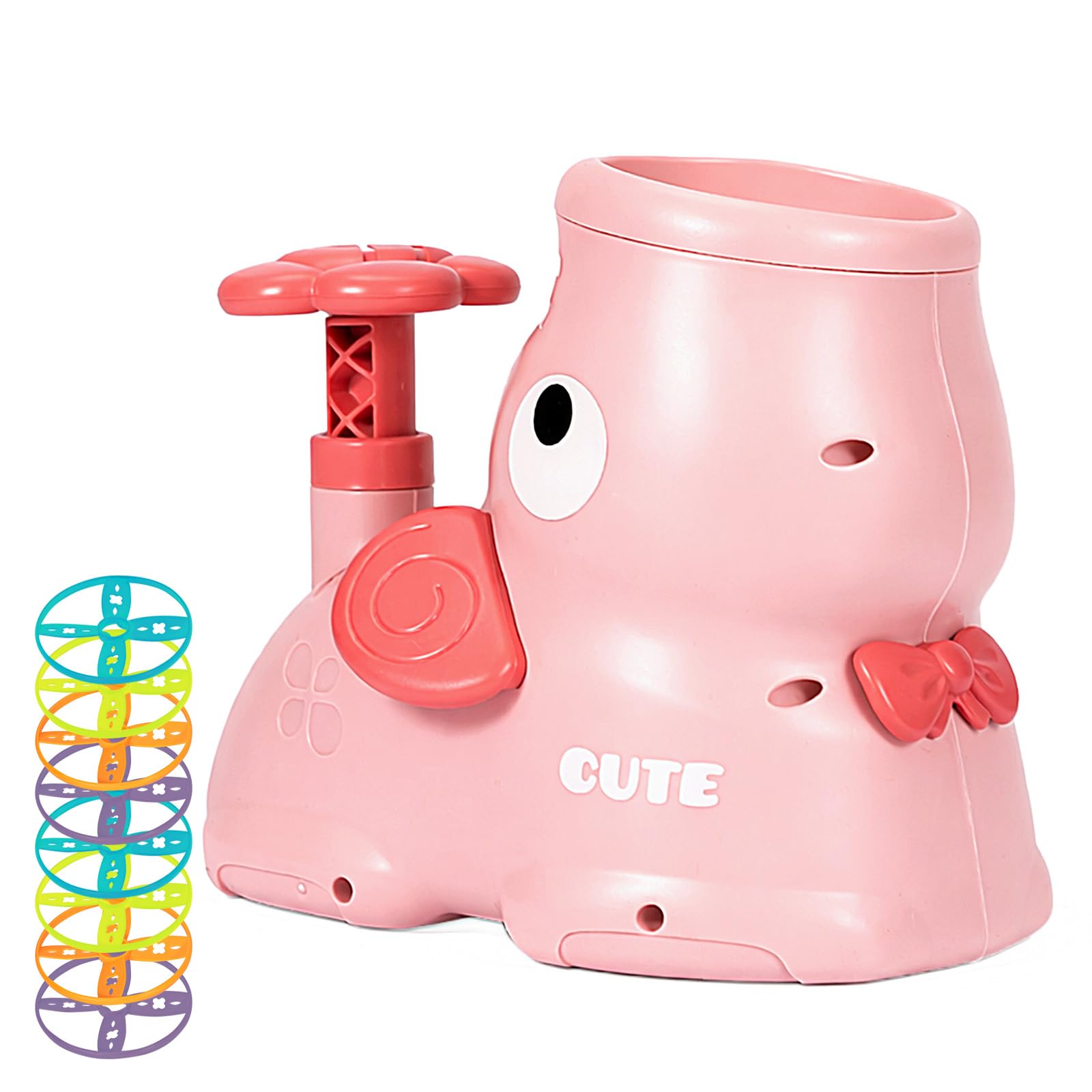 SUNNYNEST Outdoor Toy โ Flying Disc Launcher Garden Toy, Garden Toys and Outdoor Games, Fun Easter Gifts for Boys and Girls, Multiplayer Flying Saucer Toy (Pink)