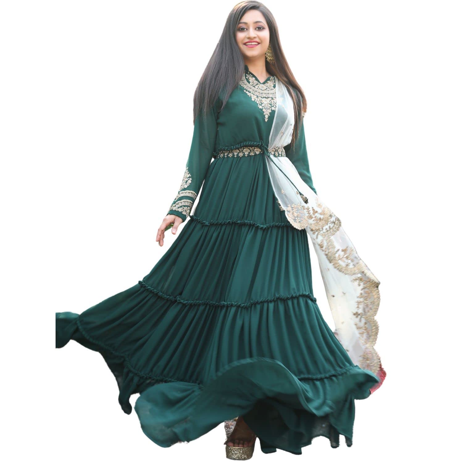 miss ethnik Women's Maxi A-line Embroidered Flared Gown-picture-38
