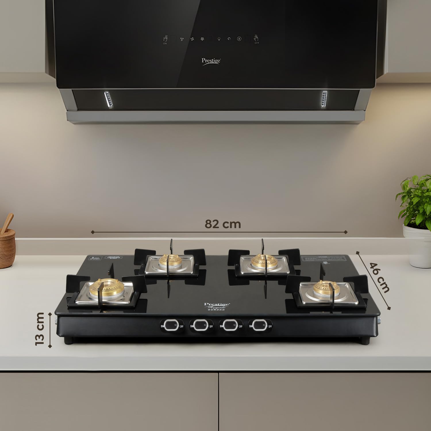 Prestige Quadra 4 Burner Glass Stove - Black -3