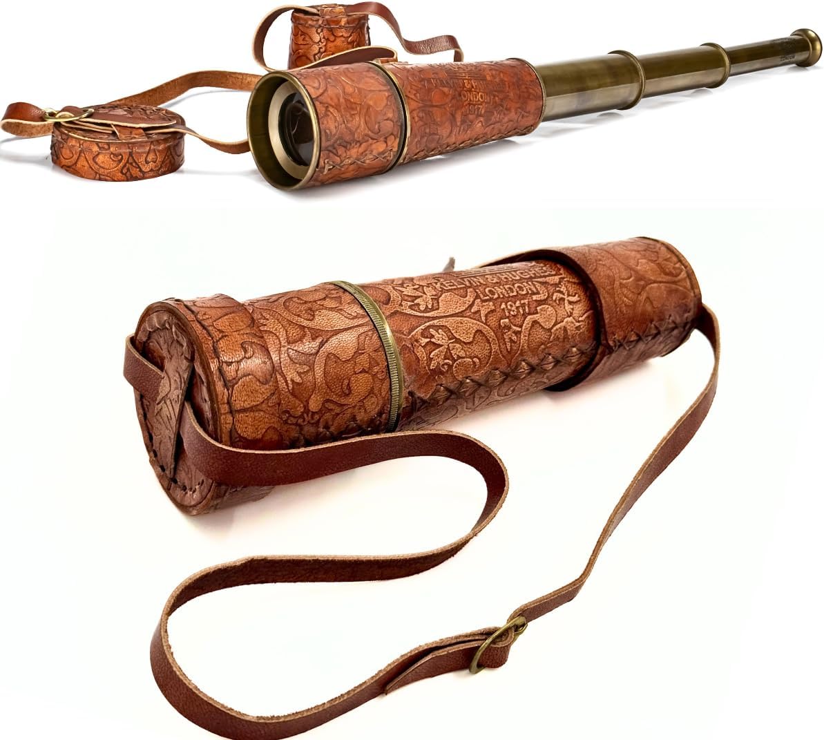 Vintage Brass Telescope, Hanging Strap, Pirate Scope, Pocket Maritime Spyglass, Anniversary, Wedding, Engagement Gifts for Men or Women, Unique Idea for Collector, Him, Her