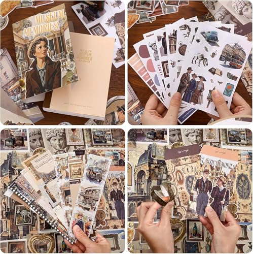 Image of MGNLR Vintage Aesthetic Scrapbook Kit(346Pcs) Scrapbooking Supplies Kit with Bullet Junk Journal,Stationery,A6 Grid Notebook Journaling Gift for Girl (Museum Memories)