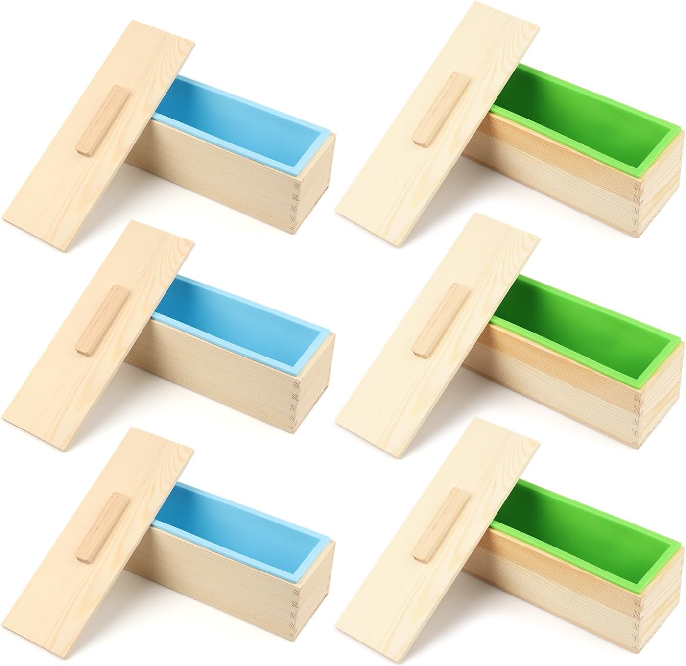 Set of 6, 42 oz Soap Loaf Box, Soap moldss for Soap Making with Wooden Boxes, Soap Bar Box Can Be Used for Homemade Soap Produce, Soap Making, Ideal Size and Large Capacity, by GNIEMCKIN(Blue & Green)