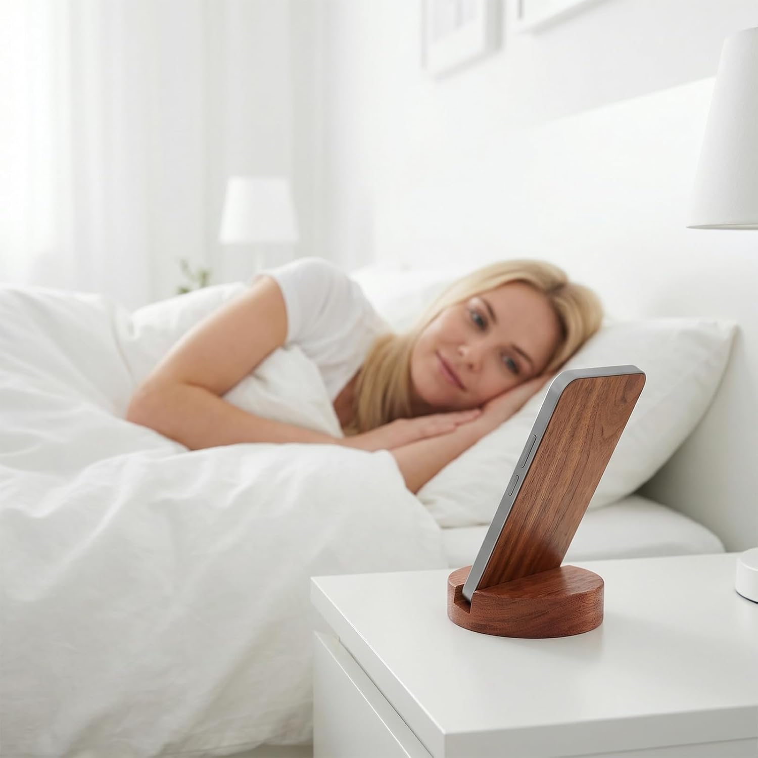 Bremorou Wood Phone Holder Round Shape Wood Phone Stand image 4