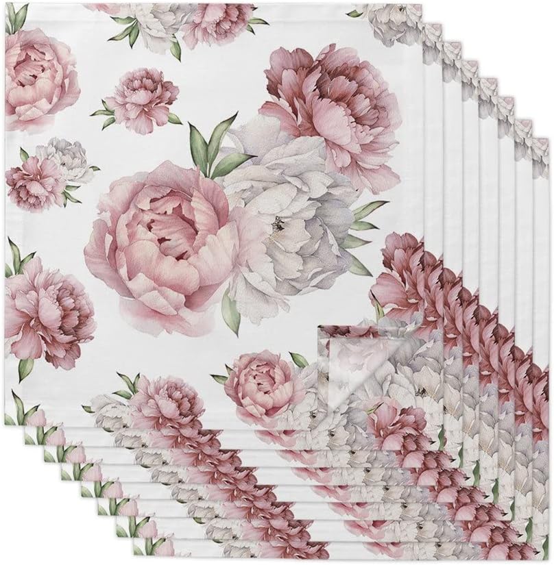 Vintage Flowers Peony White Napkins Cloth Set Wedding Party Table Soft Kitchen Dinner Christmas(6pcs)