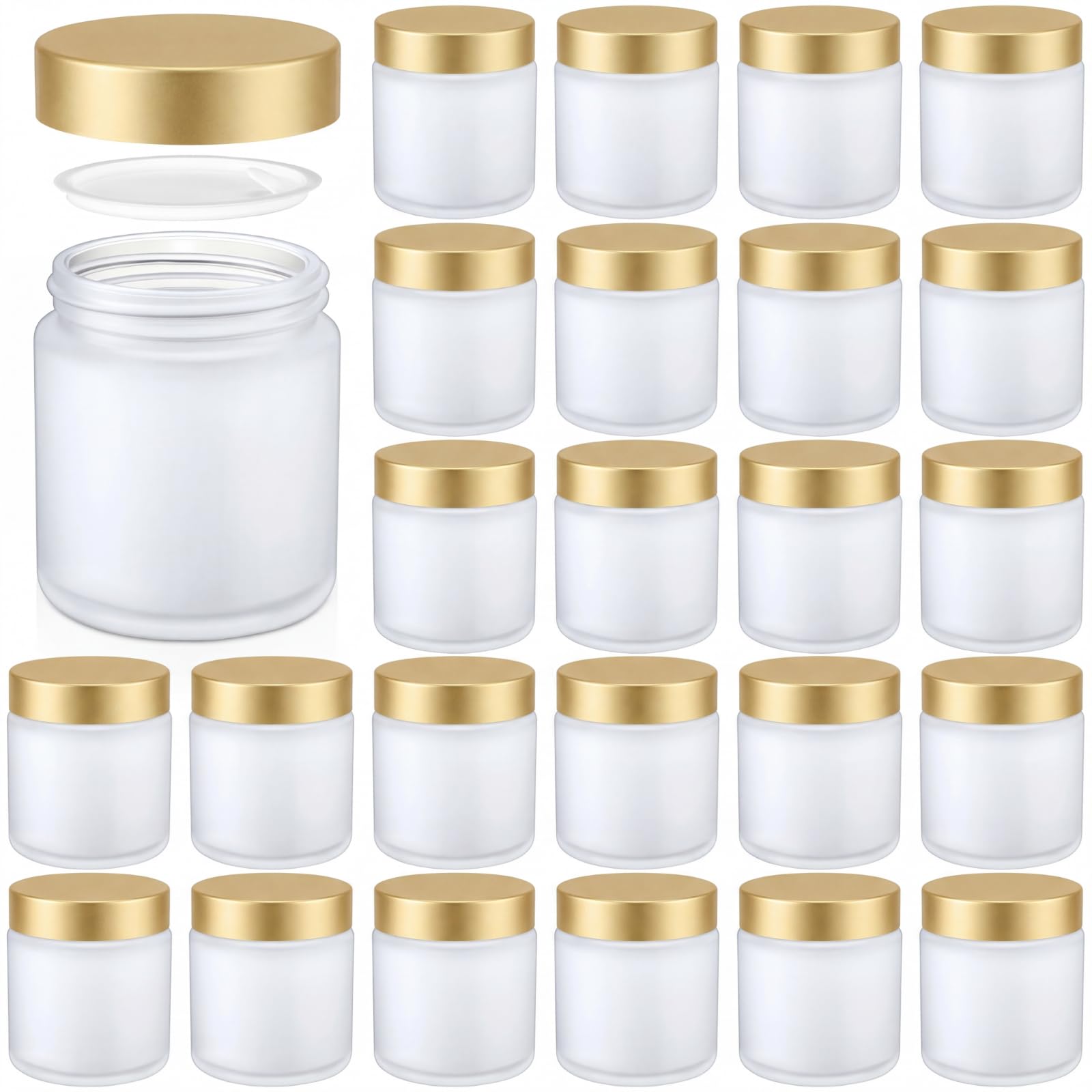 Norme 48 Pcs 4 oz Glass Jars with Lids Cosmetic Jars, Frosted Clear, Gold