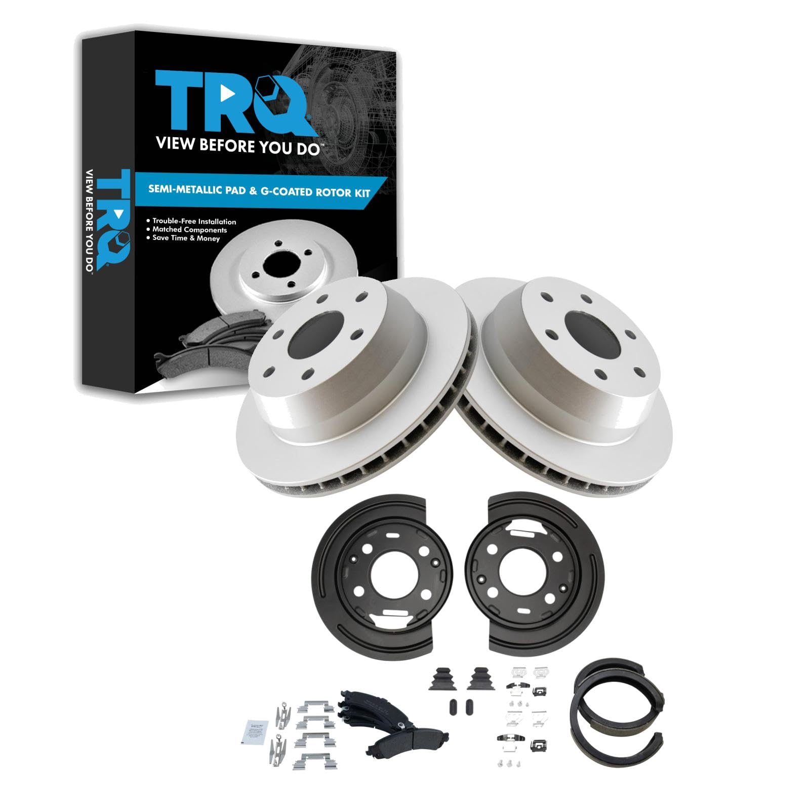 TRQ Rear Brake Pad &amp; Rotor Kit Compatible with 02-03 Cadillac 02-06 Chevrolet GMC