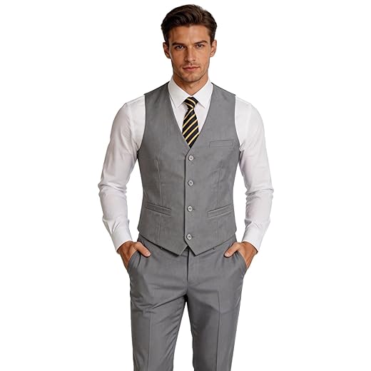 Furuyal Conjunto de colete masculino de 2 peças, caimento justo, casual, colete, Cinza claro, PP