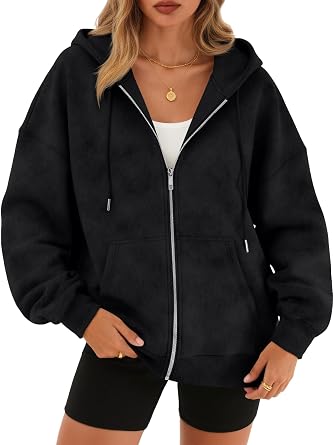Trendy Queen Womens Zip Up Hoodies Oversized Acid Wash Sweatshirt | Fall Winter Casual Cozy Fleece Jacket with Pockets Cute Y2k Preppy Clothes for Juniors