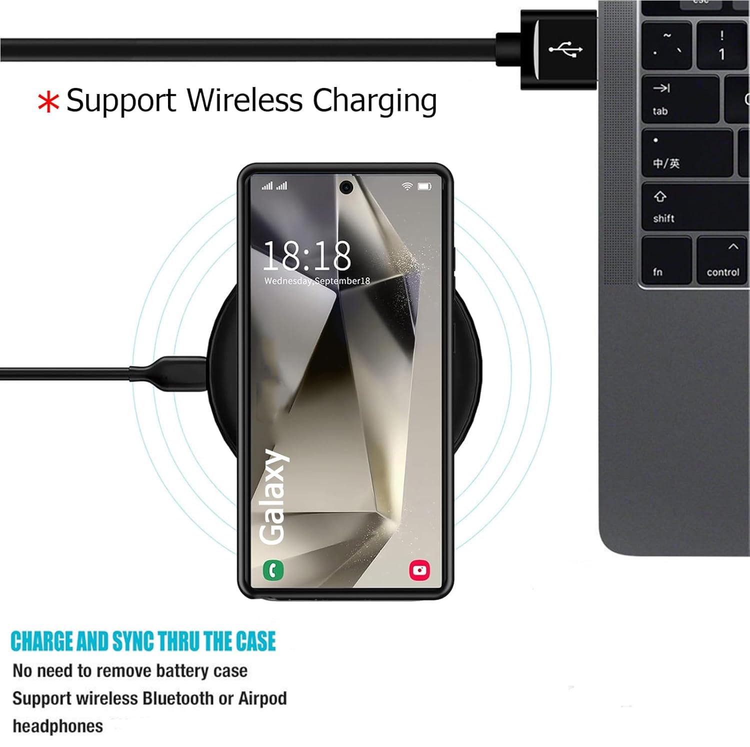 Schutzhülle mit Akku für Samsung Galaxy S23 FE, 10.000 mAh, tragbares Ladegerät, externer Akku, wiederaufladbar, magnetisch, kabelloses Laden, erweiterter Schutz, externes Laden