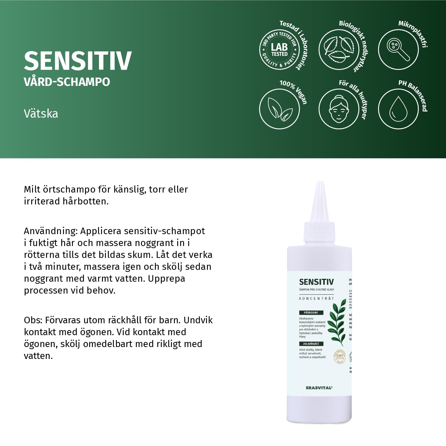 Shampoo delicato alle erbe con ectoina per cuoio capelluto sensibile, secco o irritato. Vegano (1000 ml)
