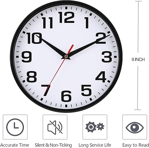 Miniatura 6 de Reloj de pared con pilas para dormitorio, cocina moderna, pequeña, silenciosa, analógica, redonda, simple, silenciosa, de cuarzo, negro, reloj de