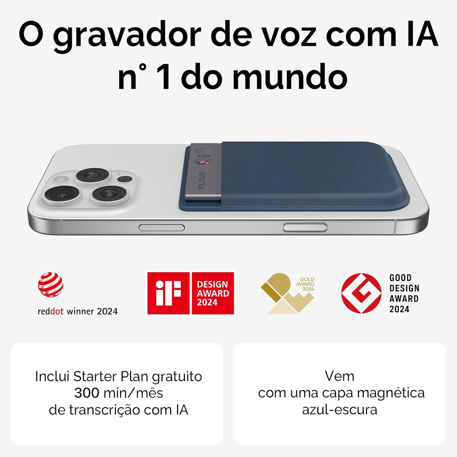 PLAUD NOTE fastgjort til en smartphone, der demonstrerer dens brug til optagelse af telefonopkald.