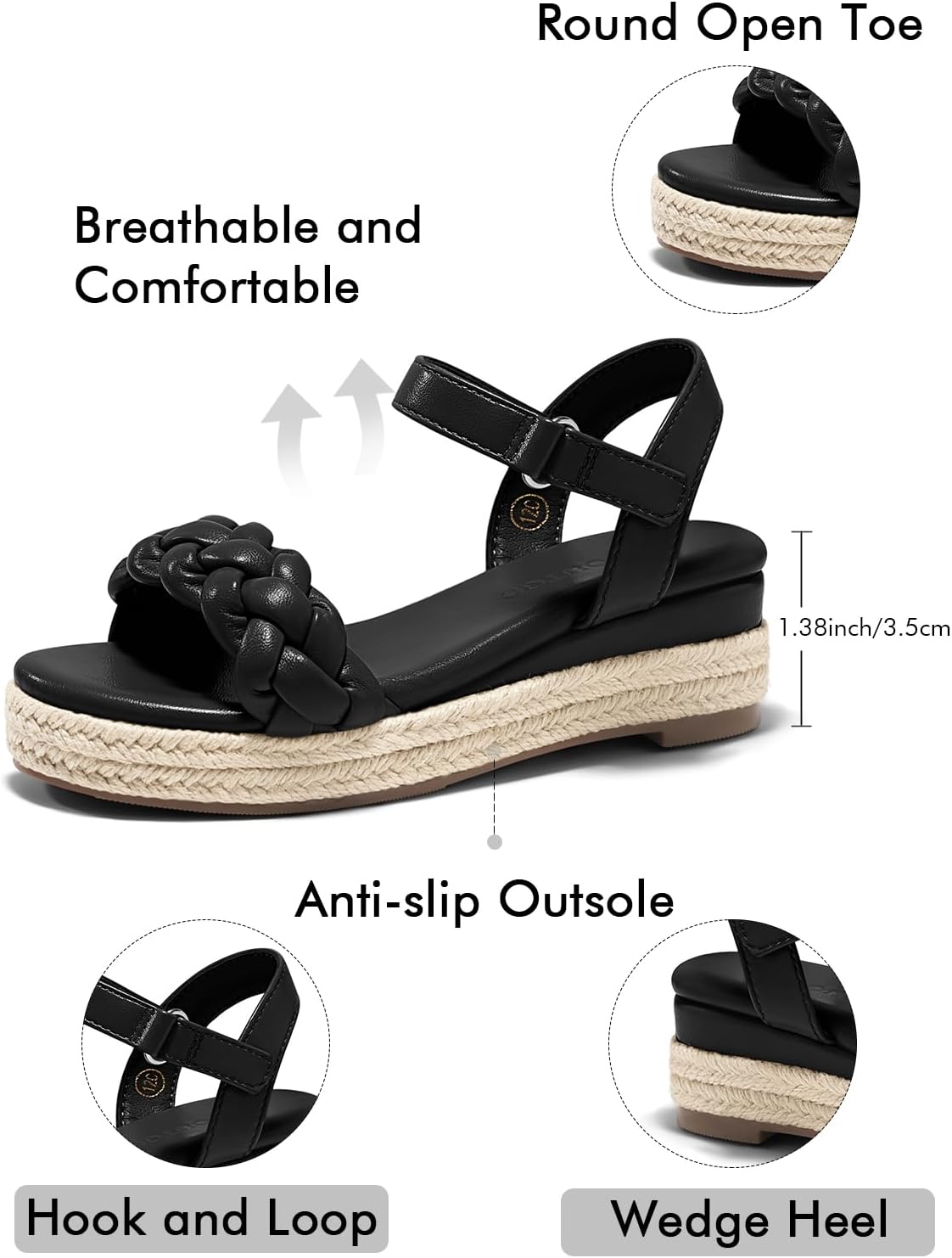 Coutgo Girls Platform Sandals Espadrille Braid Open Toe Ankle Strap Wedge Sandals Summer Dress Shoes for Toddler/Little/Big Kids - Image 5