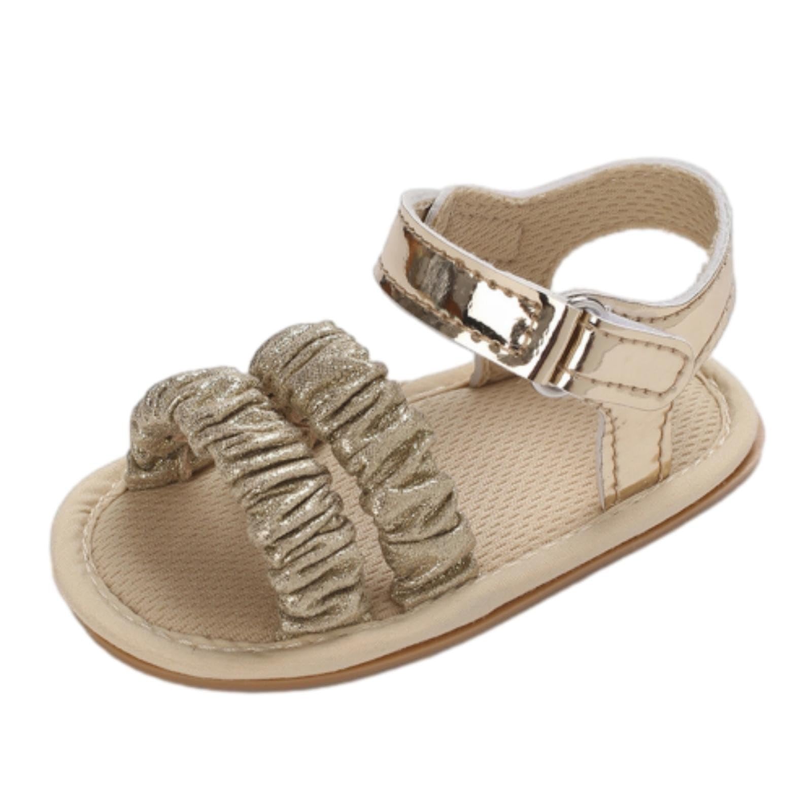 girls size 1 sandal Ruffle Bowknot Premium Soft Sole Open Toe Breathable Summer Outdoor Shoes Baby (Gold, 5.5 Infant)