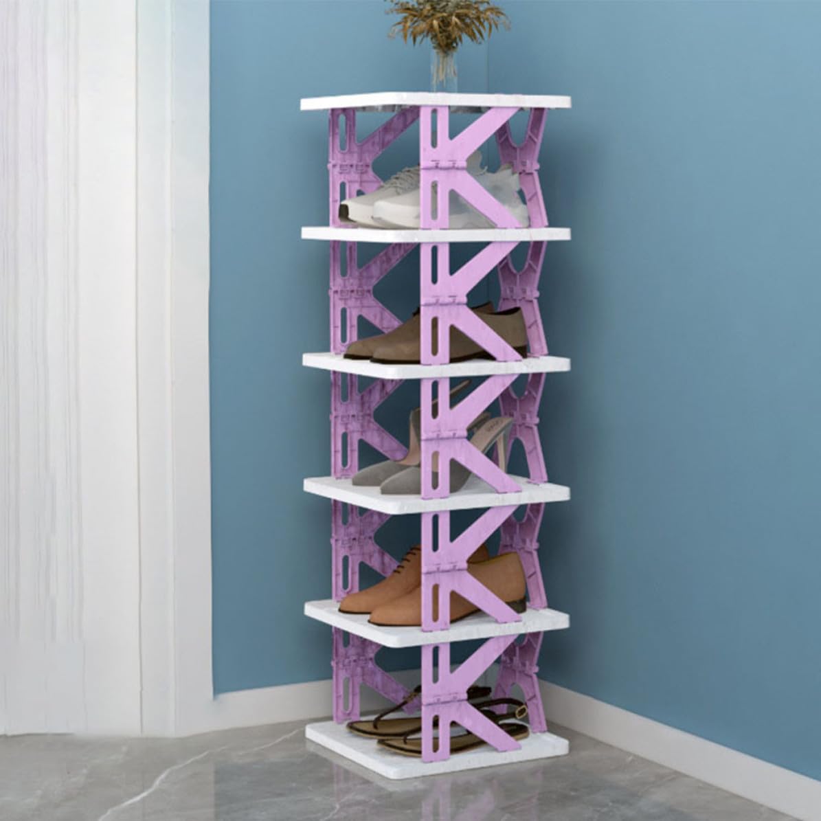 BESTYASH Zapatero y Textura Antideslizante Plegable de Plástico Diseño Multicapa Púrpura para Almacenamiento en Habitaciones y Baños
