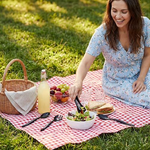 Supernal 36pcs Plastic Serving Utensils Black Disposable Serving Set Heavy Duty Disposable Serving Tongs 10" Spoons 10" Forks 6" Tongs Each 12pcs by supernal - Image 3