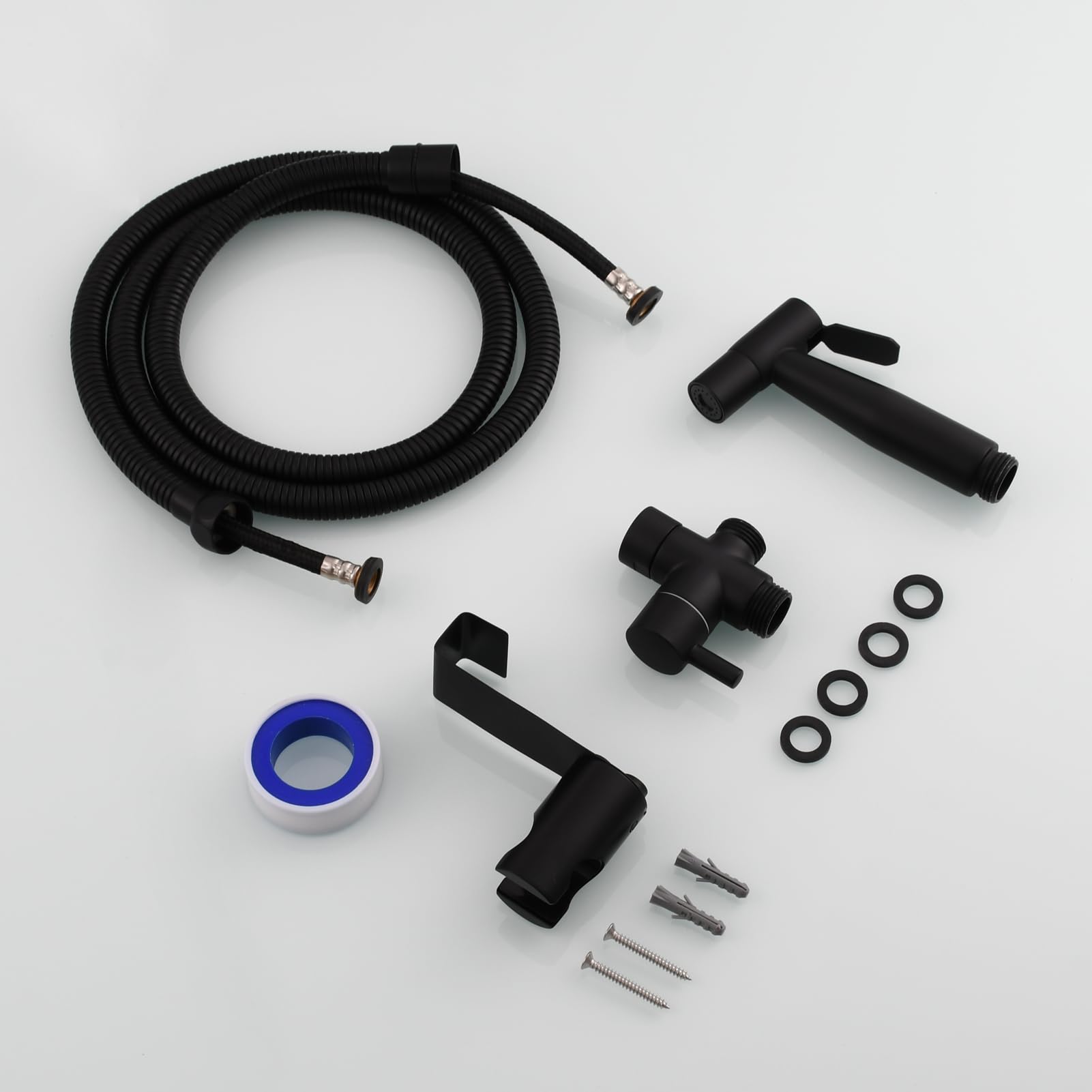Tecmolog Kit Grifo Bidet Acero Inoxidable Ducha de Lavabo Negro Pulverizador Bidet Inodoro de Mano con Manguera WC, Soporte Grifo de Bide, WS024CF