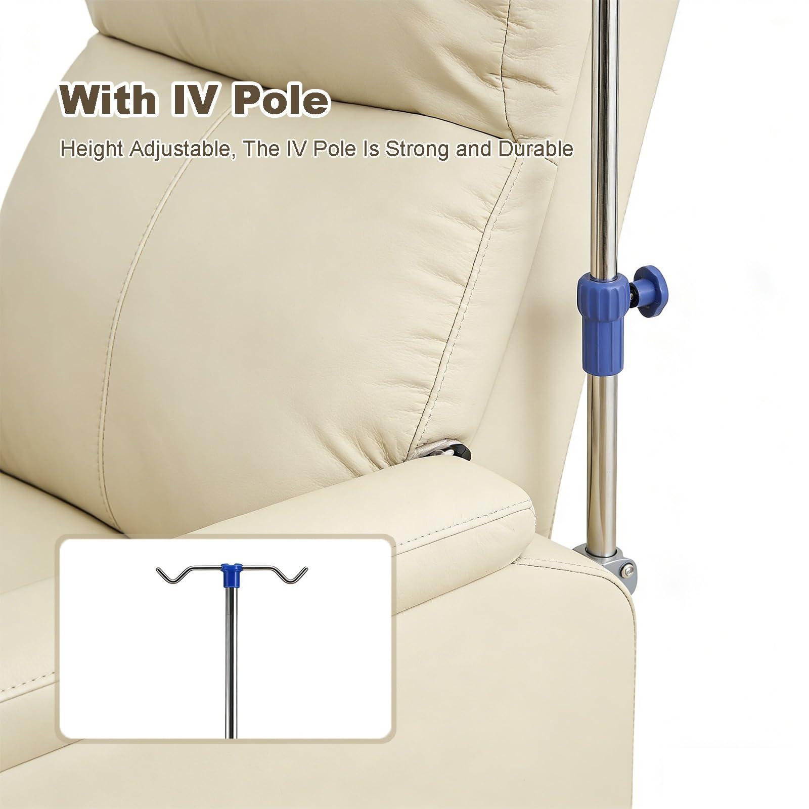 Fotel Medyczny Dożylny, Miękki Fotel z Poliuretanu do Pobierania Krwi z Regulowanym na Wysokość Stojakiem na Kroplówkę, Pojedyncza Sofa do Biura, Kliniki, Szpitala, Domu Opieki(Beige)