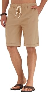 NITAGUT Men's Linen Casual Classic Fit Short Drawstring Summer Beach Shorts
