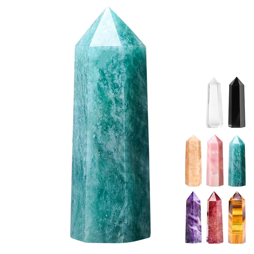 Healing Crystal Point Wand,2.75"-3.15"Healing Natural Crystal Stones,6 Faceted Chakra Crystal Wands, Amethyst Rose Clear Quartz for Balancing Meditation Therapy Chakra (Tianhe Stone)