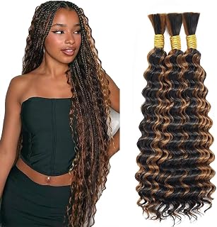 P4/30 Highlight Brown Human Braiding Hair for Boho Braids 26 26 26 Inch Unprocessed Brown Deep Curly Bulk Human Hair Extensions for Boho Braids 50g/Bundle Total 150g