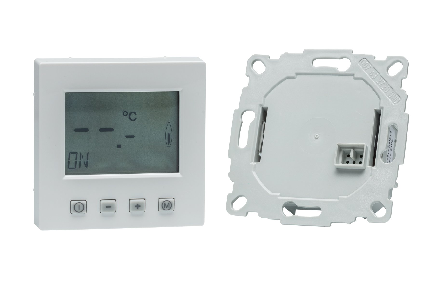 Halmburger digital Raumthermostat ERD62sg, großes Display inkl. Busch Jäger Future linear 1-Fach Rahmen 1721-184K, studioweiß Glanz für Fußbodenheizung Stellantriebe 230V stromlos geschlossen (NC)