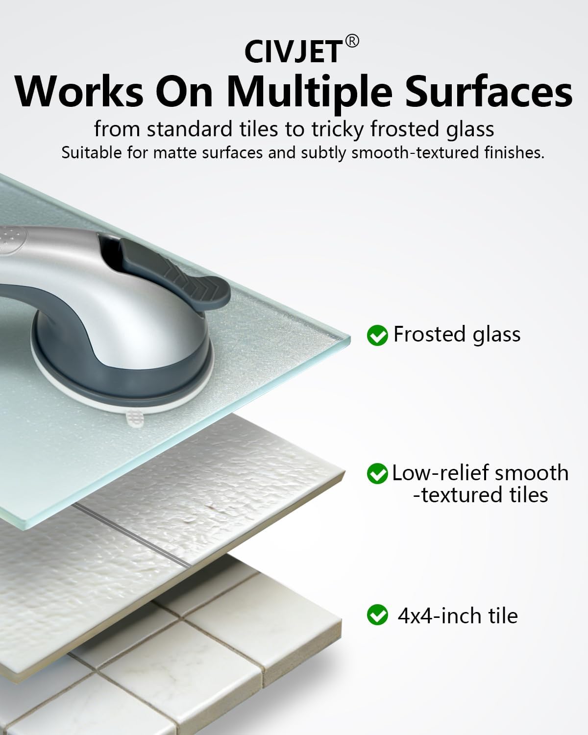 Shower Handles for Elderly Suction 2 Pack Grab Bars for Bathtubs and Showers, bar Safety 500 lbs Walls Handicap Heavy Duty Holder Hooks to Lift Large Tile Glass Suction Cups Tool Chair