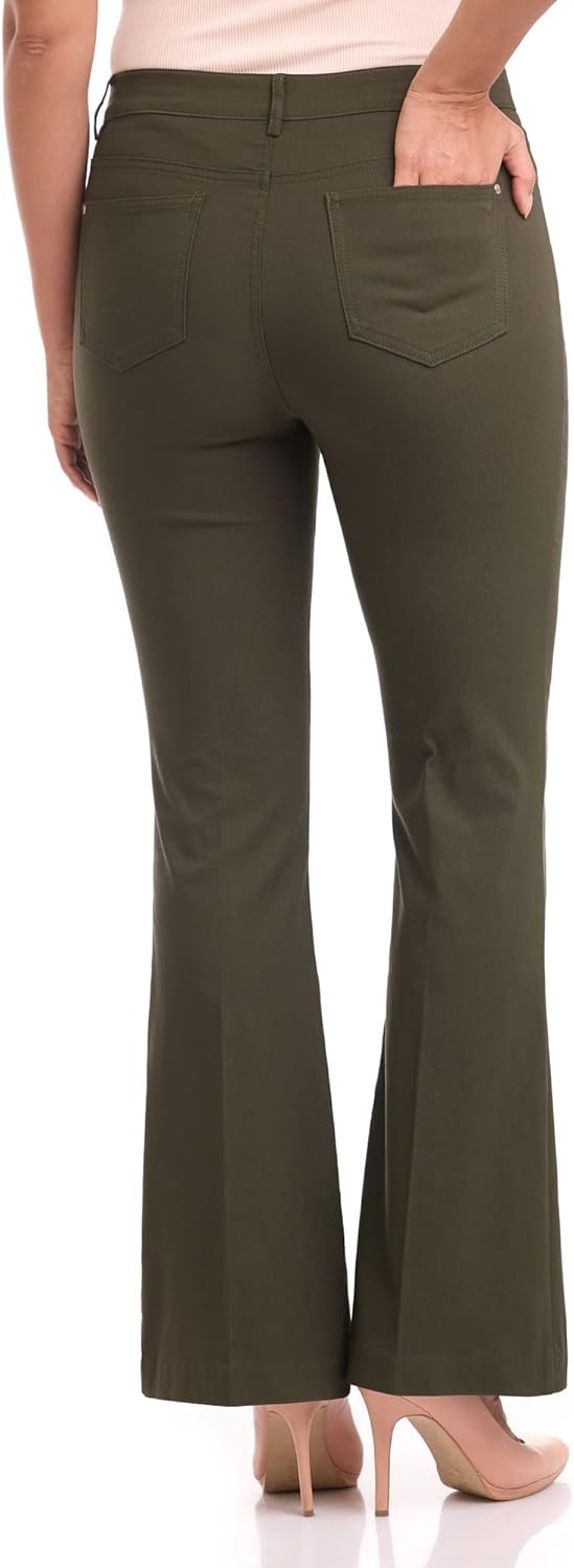 Rekucci Women's Stretchy Pull-On 5 Pocket Pant with Flare Leg for Office Work Business