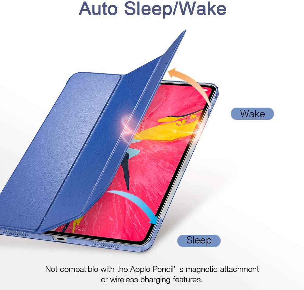 ESR Yippee Trifold Smart Case for iPad Pro 11" 2018, Auto Sleep/Wake [Support 2nd Gen Pencil Wireless Charging], Lightweight Stand Case, Hard Back Cover for iPad Pro 11" 2018, Navy Blue