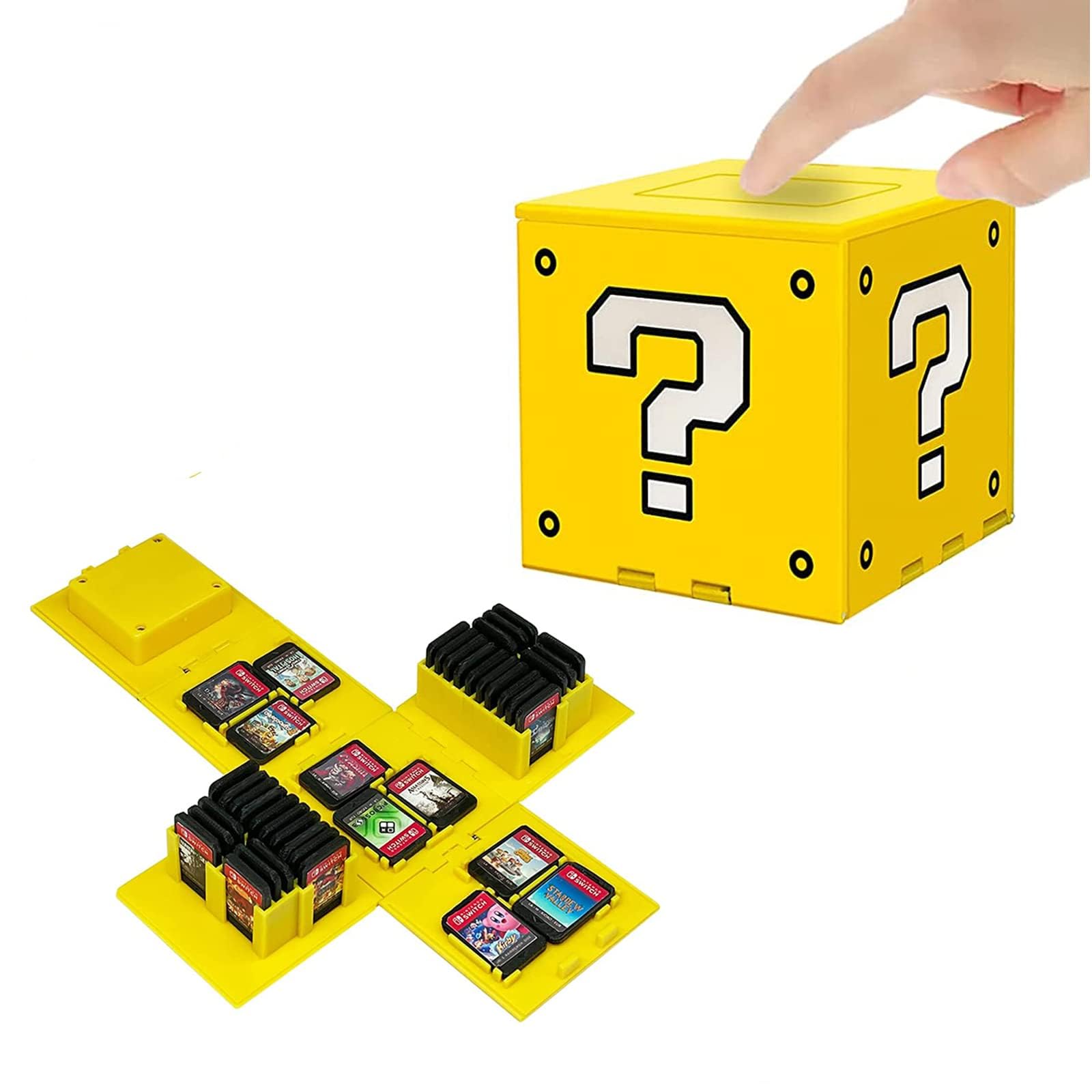 Excefore Game Card Case Compatible with Nintendo Switch, Extra Large Capacity Switch Game Case, Upgraded 41 Slots Switch Game Card Storage Box, Press to Unfold Fun Switch Card Case, Q Yellow