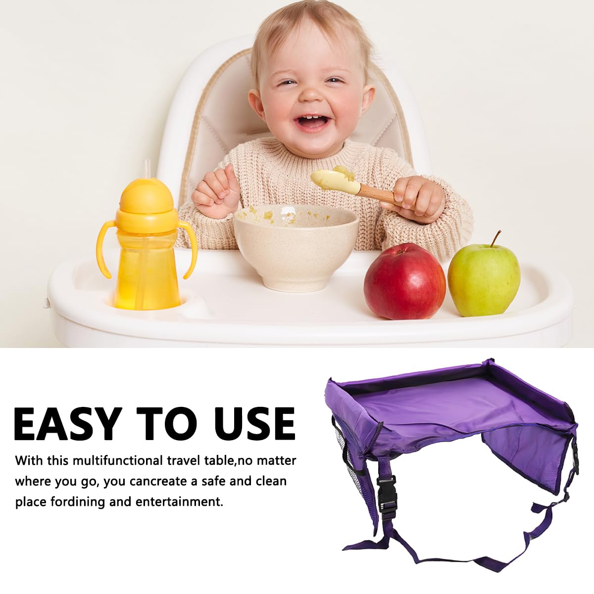 CGEAMDY Bureau Lap Pour Siège Voiture, Plateau Siège Voitures Pour Enfants, Plateau De Voyage Enfant Voitures Avec Grande Espace Sac Rangement Accessoires Voiture De Voyage Polyvalent(Pourpre)