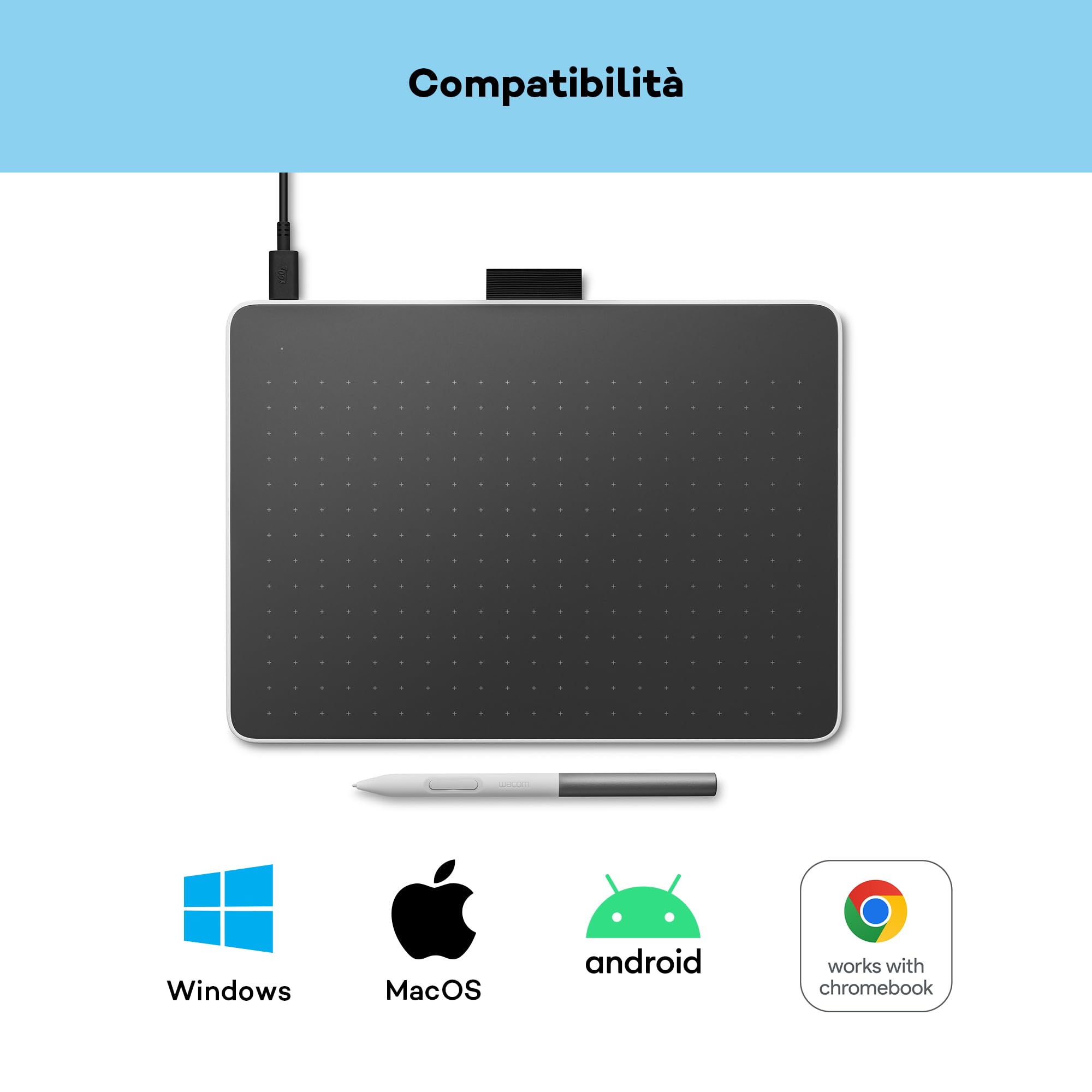 Tavoletta con penna Wacom One M inclusa penna EMR senza batteria, connessione Bluetooth, per Windows, Mac, Chromebook e Android. Perfetta per creativi principianti, per il disegno in digitale