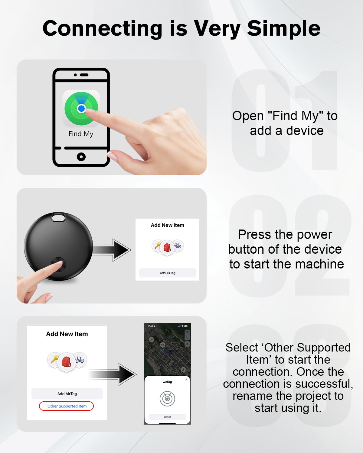 Air Tracker Tag Item Finder, Compatible with Apple Find My APP (iOS Only), IP67 Waterproof, Replaceable Battery, Suitable for Luggage, Bags, Wallets, Backpacks, Keys Tracking Tag -4Pack (weTag mini) — view 7