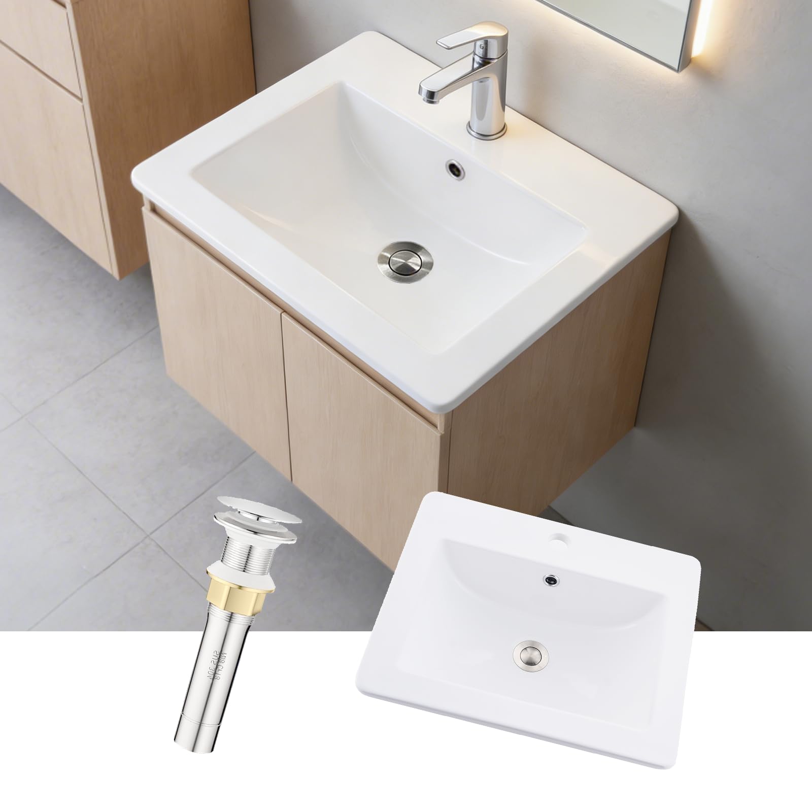 White Bathroom Sink Countertop Basin 500mm Ceramic Pop-up Drain Overflow