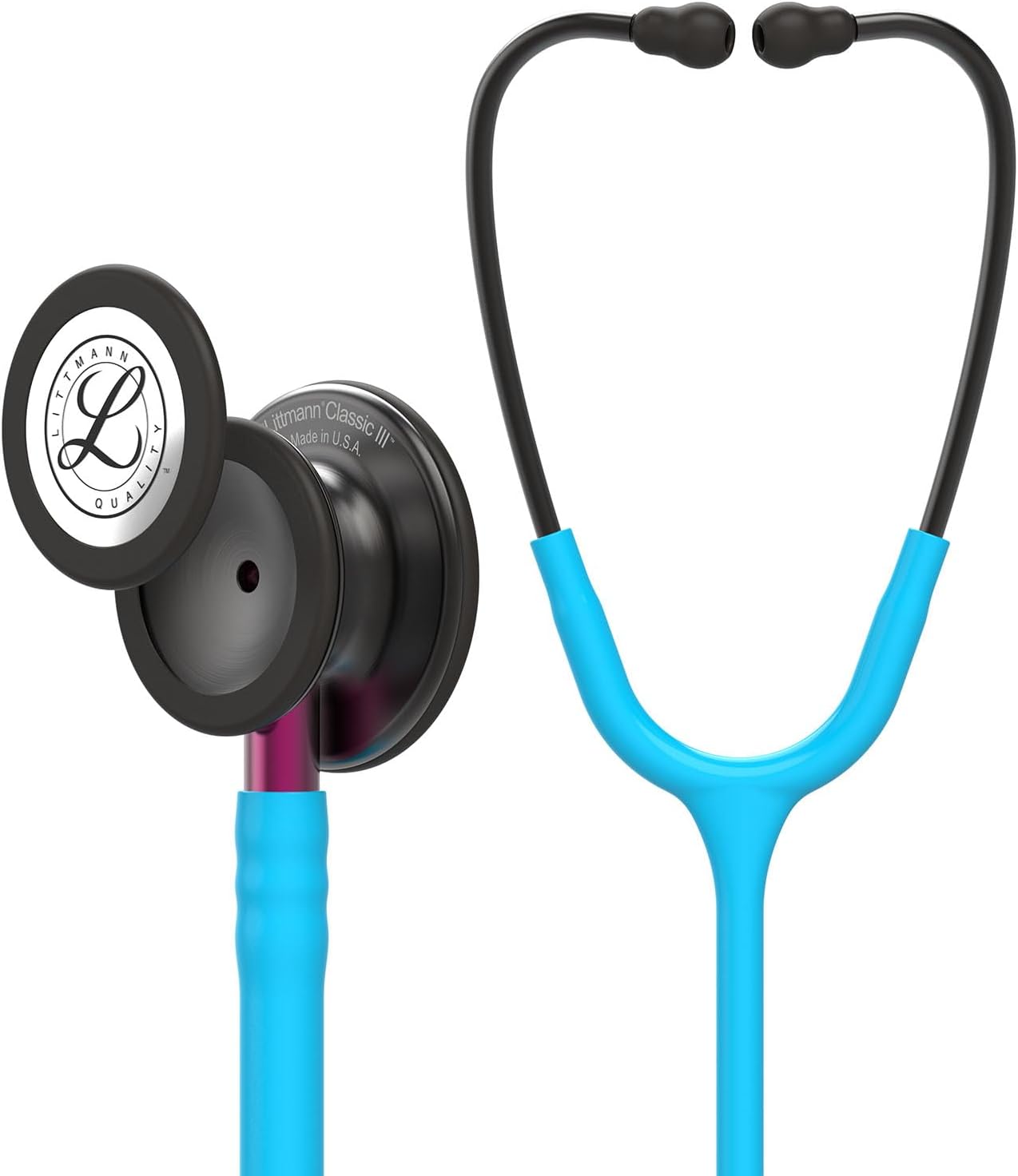 3M Littmann Classic III Monitoring Stethoscope, Smoke Chestpiece, Turquoise Tube, Pink Stem and Smoke Headset, 27 inch, 5872