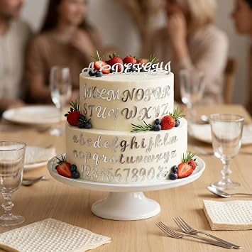 64 Pcs Acrylic Letters Cake Topper, Silver Alphabet A-Z & Numbers 0-9 for Personalized Cake Decor, Wedding, Birthday Party, Baby Shower Supplies