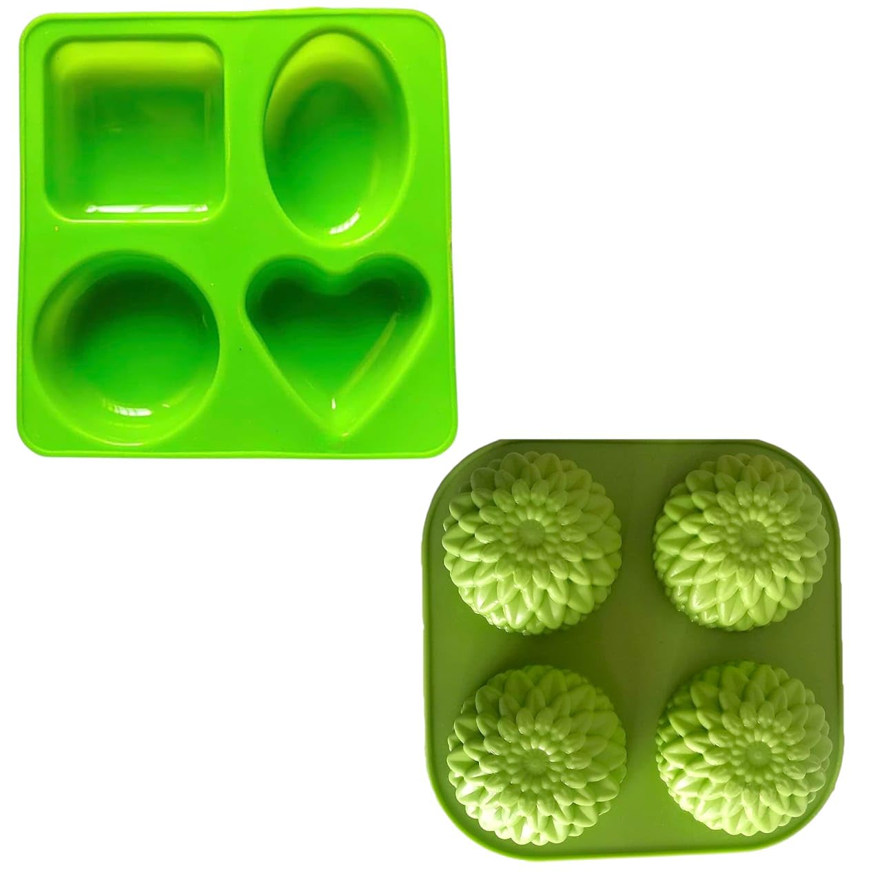 2 Pack Silicone Soap Mould with 4 Flower Cavity, Heart, Oval, Round, Square, 4 in 1 Design for Handmade Soap Making, Lotion Bars, Bath Bombs (Multicolor)-image-3