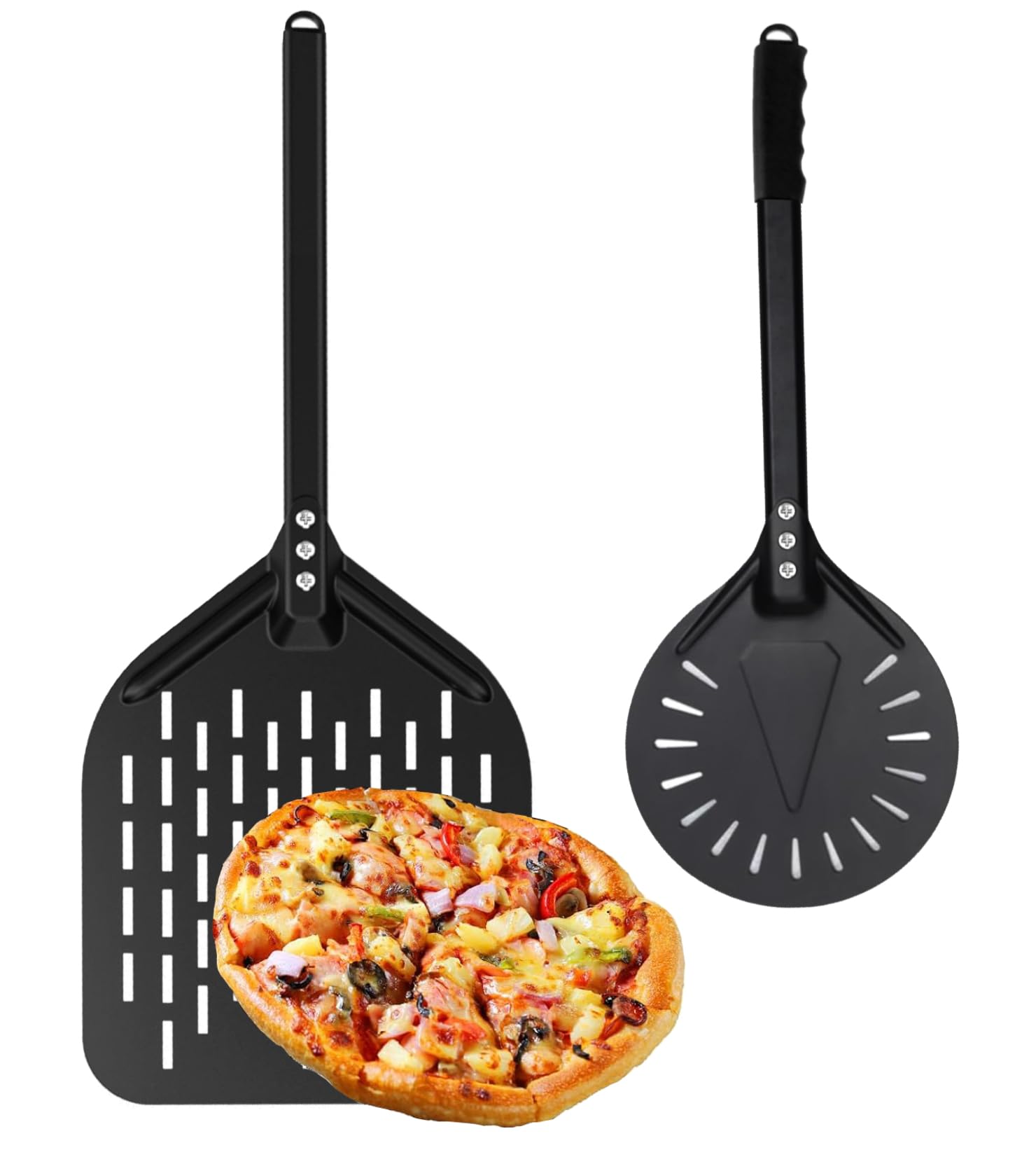 ensemble pelle à pizza perforée inox 2