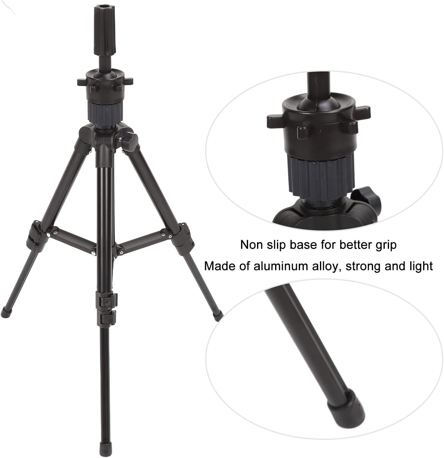 Retractable Mannequin Head Tripod Stand, Aluminum Alloy Hairdressing Training Head Model Stand with Adjustable Height, Non - Slip Base for Salon Practice and Display