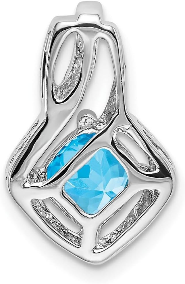 JewelryWeb 11.4mm 14k White Gold Blue Topaz and Diamond Pendant Necklace Pendant for Women - Image 4