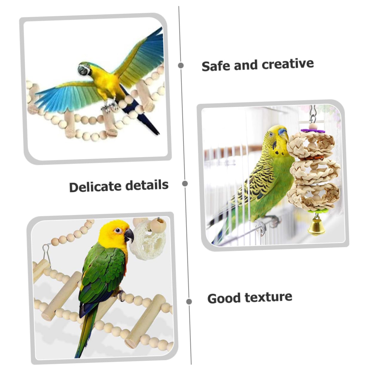 Mipcase 2ensembles Cage à Oiseaux Bois avec Échelle Et Balancelle pour Perruches De Jouets à Mâcher Accessoire Amusant pour Perroquets Et Oiseaux De Compagnie