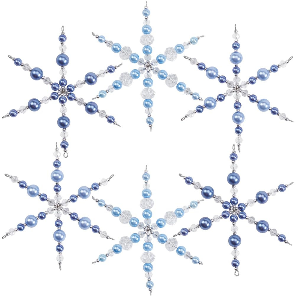 Décorations flocon de neige en cristal bleu et blanc pour sapin de Noël, boîte de 6 pièces