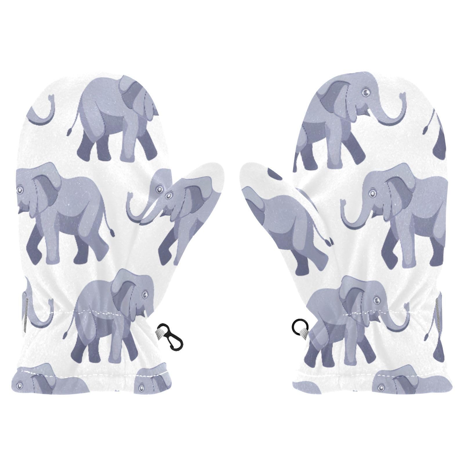 Kid's Winter Gloves Children Warm Gloves Running Grey Elephants for Boys Girl Age 4-6 Years