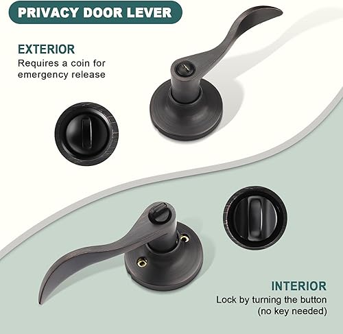 Miniatura 10 de GOBEKOR Paquete de 2 manijas de puerta simuladas de bronce aceitado para zurdos, manijas de puerta onduladas, cerradura sin giro, manijas de puerta
