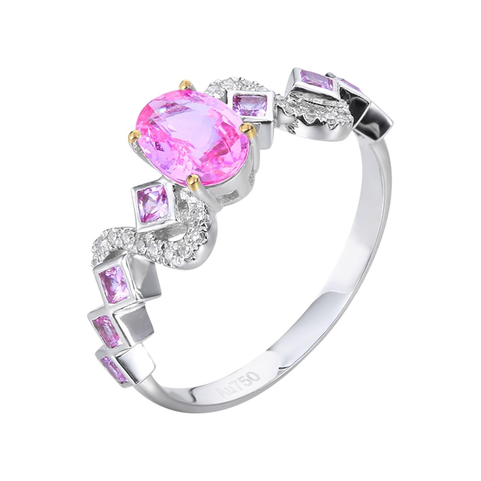 Anillo de boda de oro blanco de 18 quilates, zafiro rosa ovalado, anillo promise ovalado con zafiro rosa de 1,07 quilates y anillo de diamante para mujer
