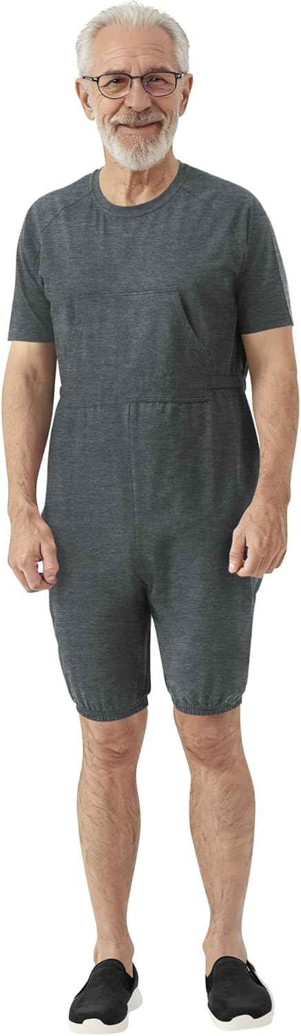 Adaptive Men's Security Back-Zip Jumpsuit - Easy Care Romper for Elderly & Limited Mobility