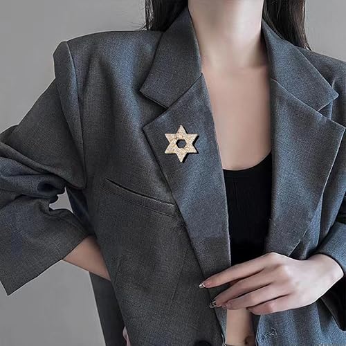 Miniatura 8 de Broche de estrella de David, pin de solapa de estrella de cristal completo de oro y plata, pin de seguridad de seis estrellas puntiagudas,
