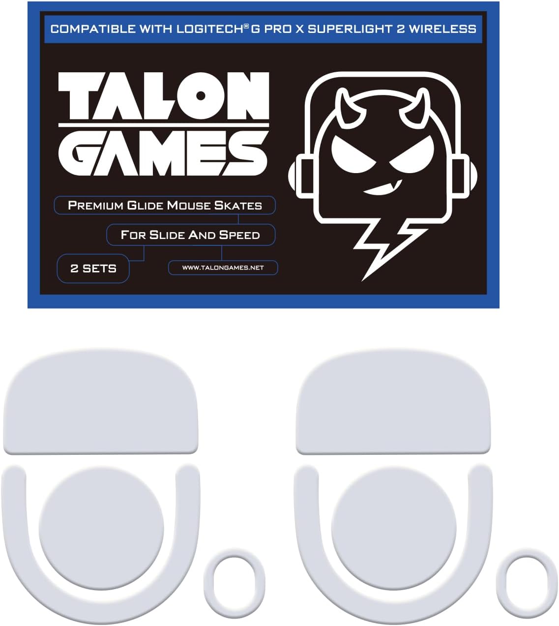 2Sets of TALONGAMES Rounded Curved Edges Mouse Skates Compatible with Logitech G PRO X2 SUPERSTRIKE/G PRO X Superlight 2 Wireless Gaming Mouse Feet,0.8mm,Pure PTFE Material Super Smooth Glide Pads
