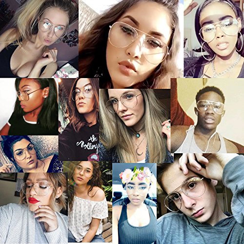 Womens XL Large Fashion Gold Aviator Clear Lens Glasses Oversized Non-Prescription3